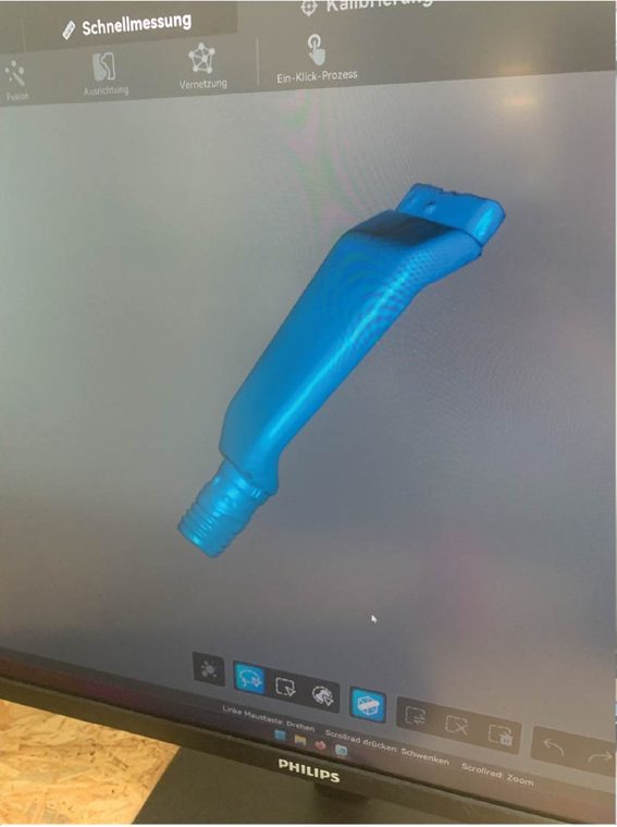 Das gescannte Oberflächennetz des Griffs in der Scanner-Software