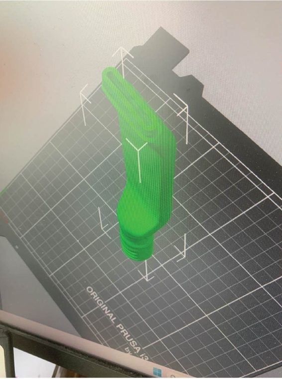 Der Griff im Slicer, ausgerichtet auf dem virtuellen Druckbett